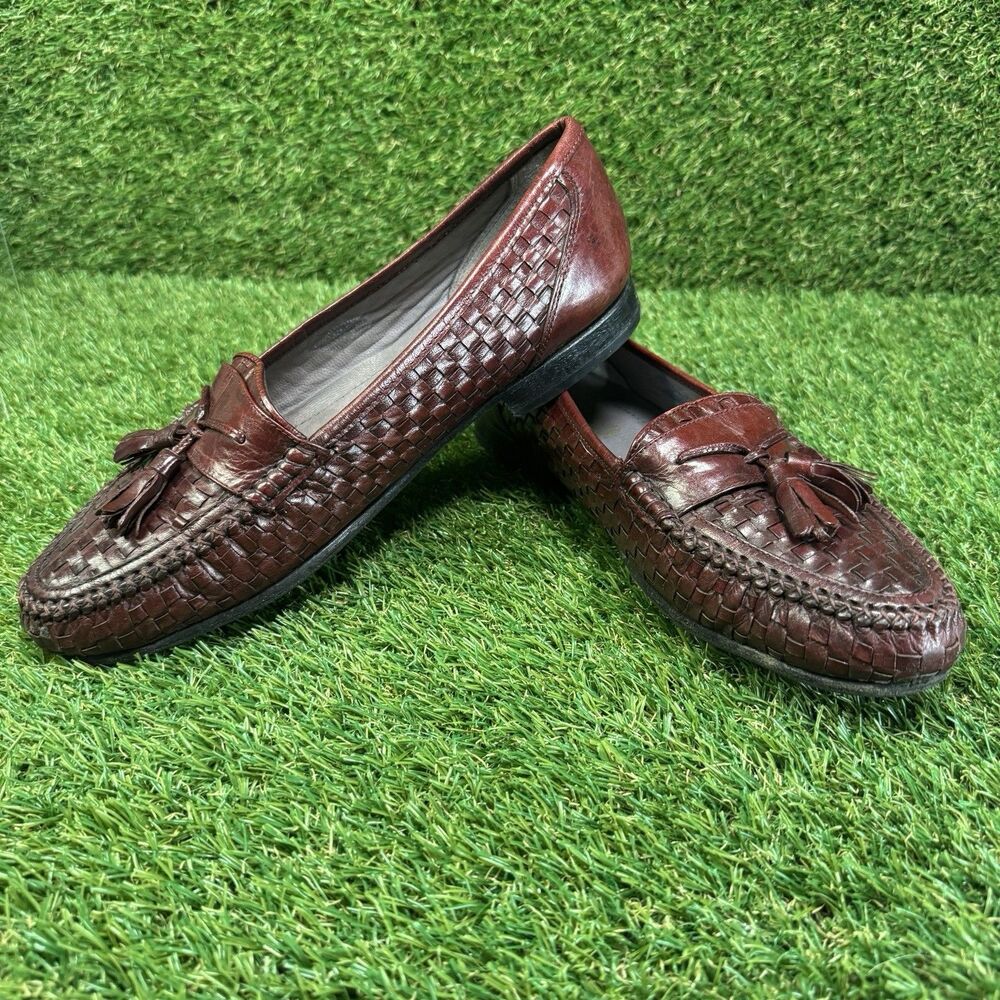 NUNN BUSH Men 10 M Brown Leather Woven Tassel Kiltie Loafer Moc Toe Leather Sole